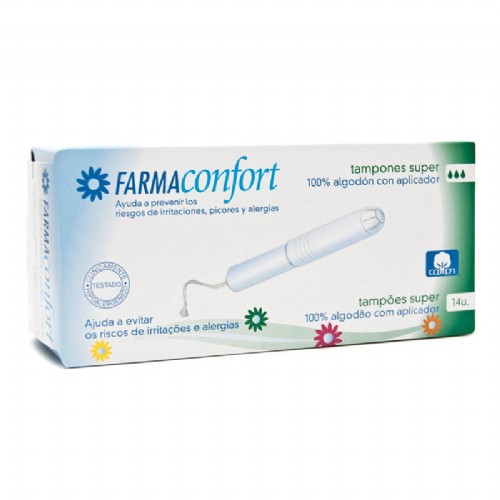 Tampones 100%algodon - farmaconfort con aplicador (super 14 u)