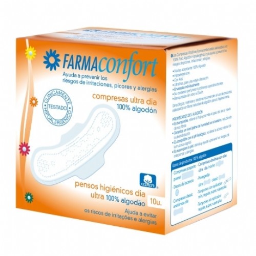 Compresas 100%algodon - farmaconfort (ultrafinas dia alas 10 u)
