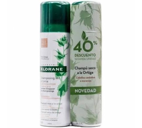 Klorane champu seco al exto de ortiga - castaño o moreno (pack 2 x 150 ml)