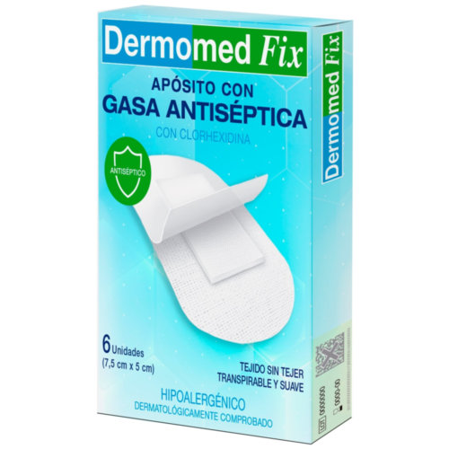 Dermomed fix - aposito con gasa antiseptica (6 unidades 7,5 cm x 5 cm)