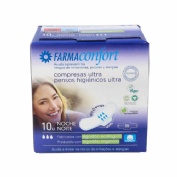 Compresas ultrafinas 100% algodon - farmaconfort (noche alas 10 u)