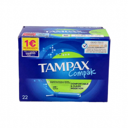 Tampax compak tampon 100%algodon (22 unidades super)